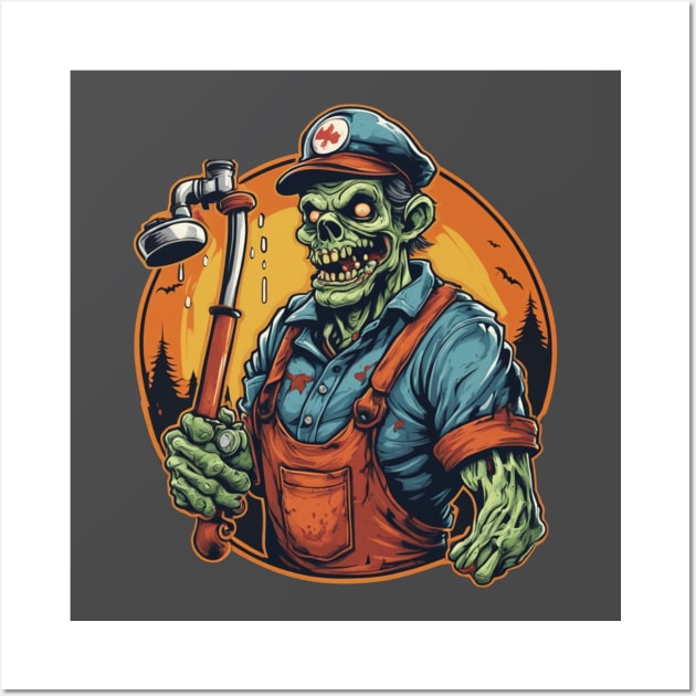 Zombie plumber handyman Halloween gift for him Wall Art by Edgi